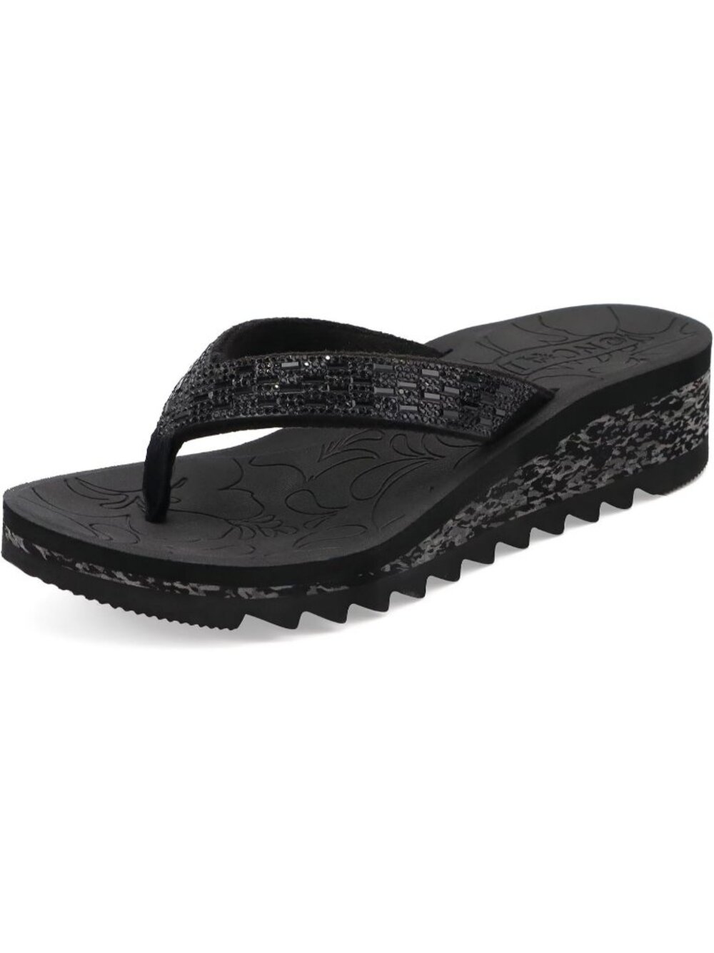 Women's Black Summer Comfortable Wedge Flip Flop with Rhinestone Walking Sandals